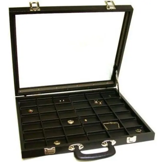 Jewelry Travel Display Case Pocket Watch Case Black Leather 36 Unit Display {1}