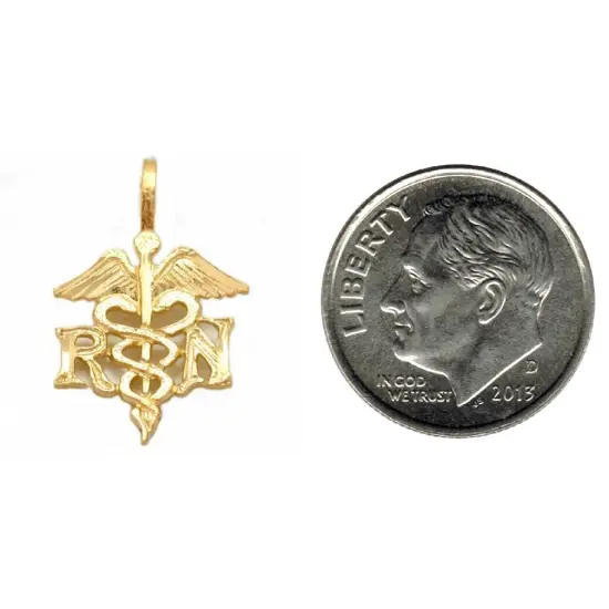 14K Gold RN Caduceus Charm & 18" Chain {4}