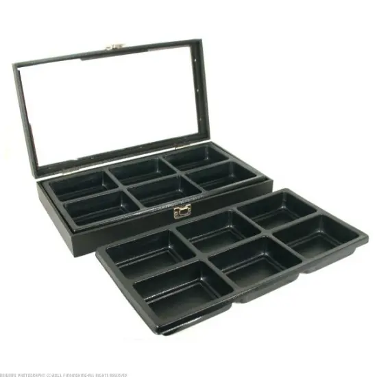 12 Pocket Watch Jewelry Display Tray Glass Lid Case {1}