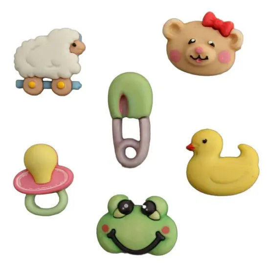 Buttons Galore Baby Hugs Button Set &ndash; 36-Piece Baby-Themed Craft & Sewing Buttons, Includes Ducks, Booties & Pacifiers for DIY, Scrapbooking & Nursery Decor {6}