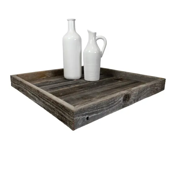 Rustic Farmhouse Reclaimed Wooden Ottoman Orangizing Serving Tray Grey {4}