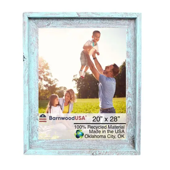 Rustic Farmhouse Signature Series 20 in. x 28 in. Reclaimed Wood Picture Frame Blue {1}