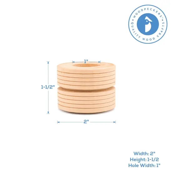 1-1/2" Thick Dual Treaded Mini Wood Wheel 2" Diameter, 1" Hole | Woodpeckers {6}