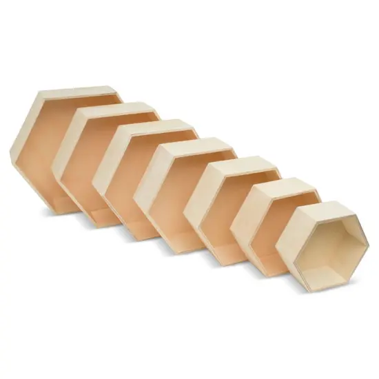 Wooden Hexagon Shelves with Backs, 7-set, for Crafts & DIY Dcor |Woodpeckers {1}