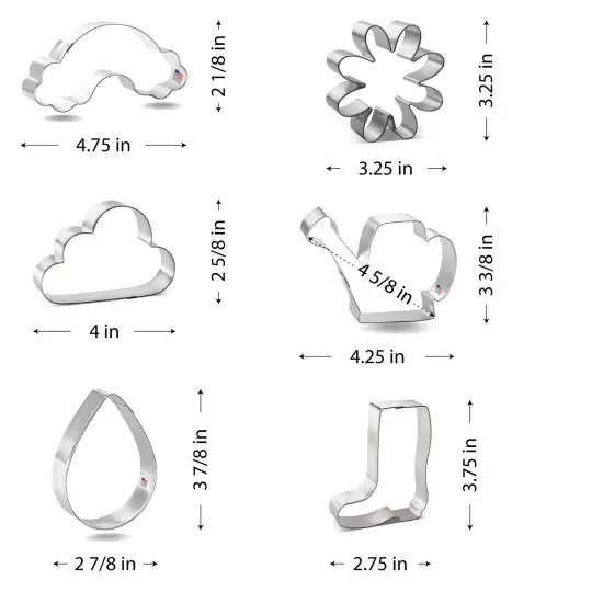 Spring Cookie Cutter Set 6 Piece Daisy, Rainbow, Clouds, Rainboot, Rain Drop, CookieCutter.com, USA {2}
