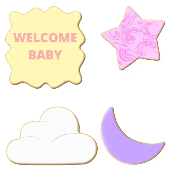 CookieCutter.com 4 Piece Baby Nursery Twinkle Little Star Cookie Cutter Set Crescent Moon, Clouds, Star, Fancy Square Plaque, USA {3}