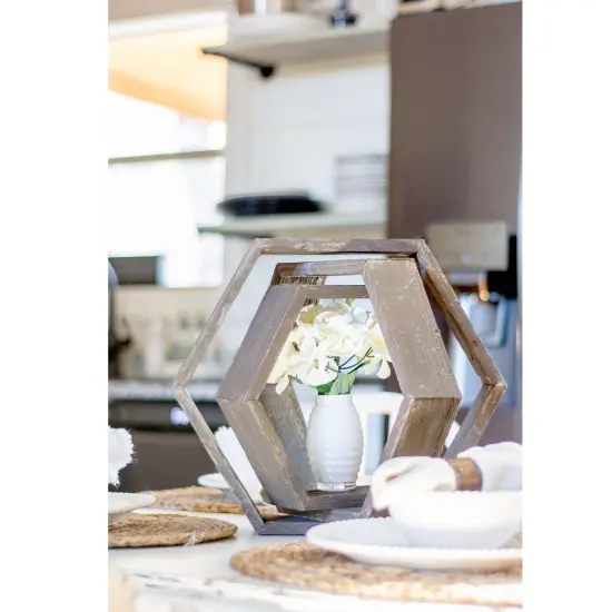 Rustic Farmhouse Floating Reclaimed Wood Hexagon Shelves (Set of 3) Brown {5}