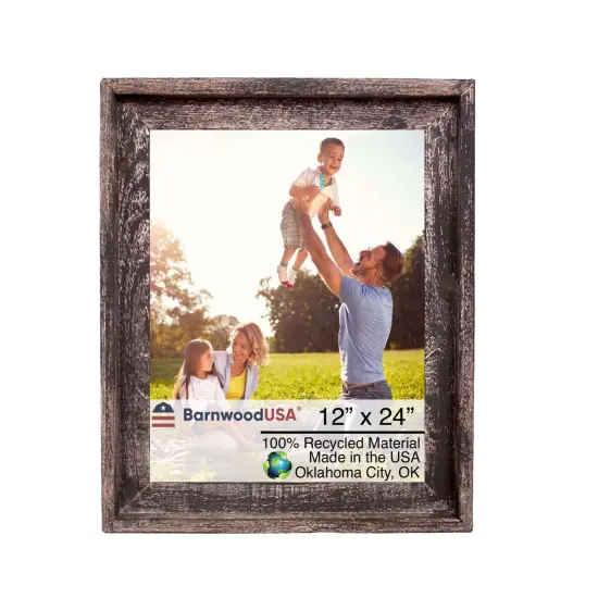 Rustic Farmhouse Signature Series 12 in. x 24 in. Reclaimed Wood Picture Frame Black {1}