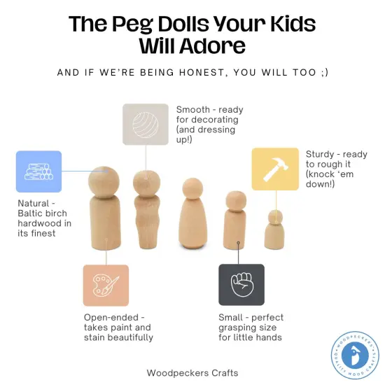 Small Wooden Peg Doll People Unfinished, 1-11/16 inch Boy Shape | Woodpeckers {3}