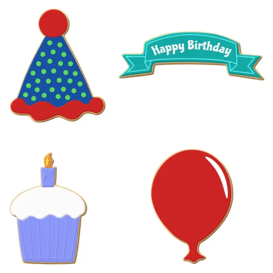 CookieCutter.com 4 Piece Birthday Cookie Cutter Set Balloon, Banner, Cupcake, Party Hat, USA {3}