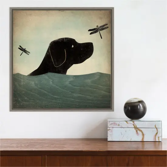 Black Dog Swim by Ryan Fowler Canvas Wall Art Print Framed Grey {4}