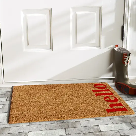 Vetical Hello Doormat Natural/red {4}