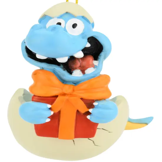 Baby Dinosaur Hatching with Present Christmas Ornament {3}