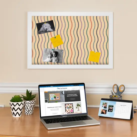 PinPix Custom Bulletin Board Multi Color Waves Poster Board Has a Fabric Style Canvas Finish, Framed in Satin White Frame, by ArtToFrames (PinPix-565) {2}