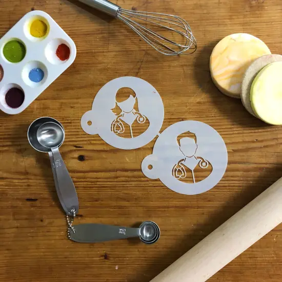 Nurse (Male and Female) Cookie Stencil Set | C1031 by Designer Stencils | Cookie Decorating Tools | Baking Stencils for Royal Icing, Airbrush, Dusting Powder | Reusable Plastic Food Grade Stencil for Cookies | Easy to Use & Clean Cookie Stencil {2}