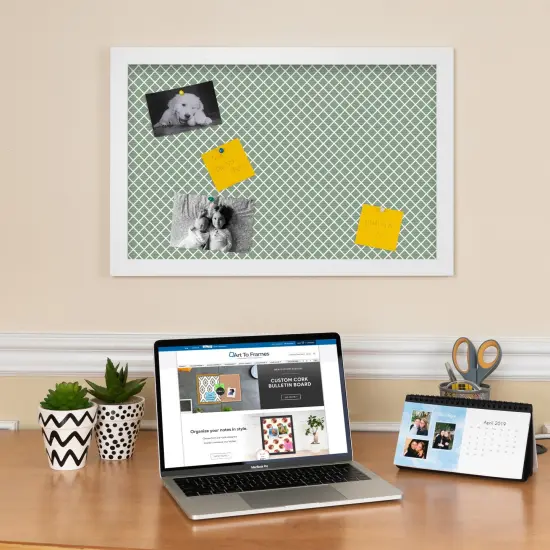 PinPix Custom Bulletin Board Nile Green Diamond Poster Board Has a Fabric Style Canvas Finish, Framed in Satin White Frame, by ArtToFrames (PinPix-380) {2}