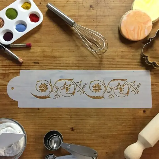 Flower Scroll Cake Stencil Side | C119T by Designer Stencils | Cake Decorating Tools | Baking Stencils for Royal Icing, Airbrush, Dusting Powder | Reusable Plastic Food Grade Stencil for Cakes | Easy to Use & Clean Cake Stencil {4}