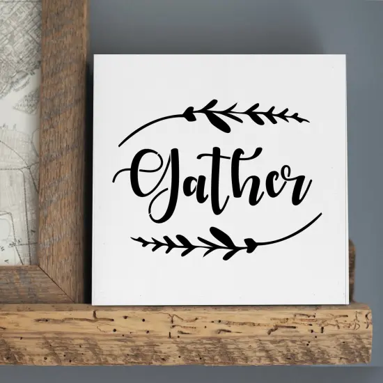 Gather with Leaf Sprigs Embossing 12 x 12 Stencil | FS019 by Designer Stencils | Word & Phrase Stencils | Reusable Stencils for Painting on Wood, Wall, Tile, Canvas, Paper, Fabric, Furniture, Floor | Reusable Stencil for Home Makeover {3}