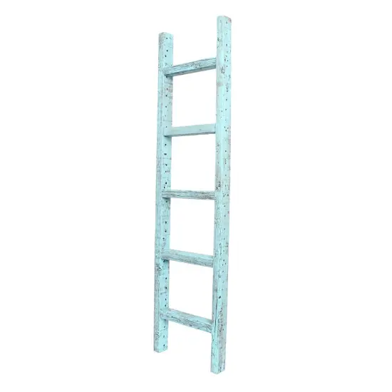 Rustic Farmhouse 5ft Reclaimed Wood Decorative Bookcase Ladder Blue {1}