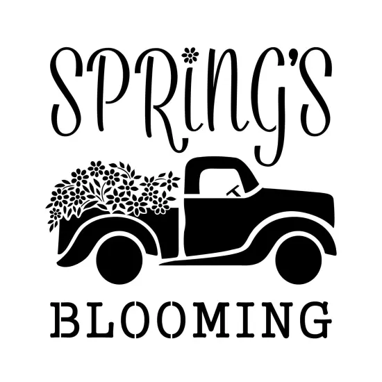Spring's Blooming Vintage Truck & Flowers Embossing 12 x 12 Stencil | FS091 by Designer Stencils | Word & Phrase Stencils | Reusable Stencils for Painting on Wood, Wall, Tile, Canvas, Paper, Fabric, Furniture, Floor | Stencil for Home Makeover {1}