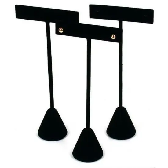 3 Black Velvet Earring T Stand Showcase Displays 5.75" {1}
