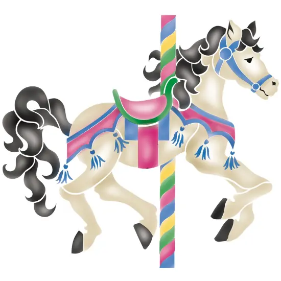 Carousel Horse Wall Stencil | 1687 by Designer Stencils | Reusable Art Craft Stencils for Painting on Walls, Canvas, Wood | Reusable Plastic Paint Stencil for Home Makeover | Easy to Use & Clean Art Stencil {1}