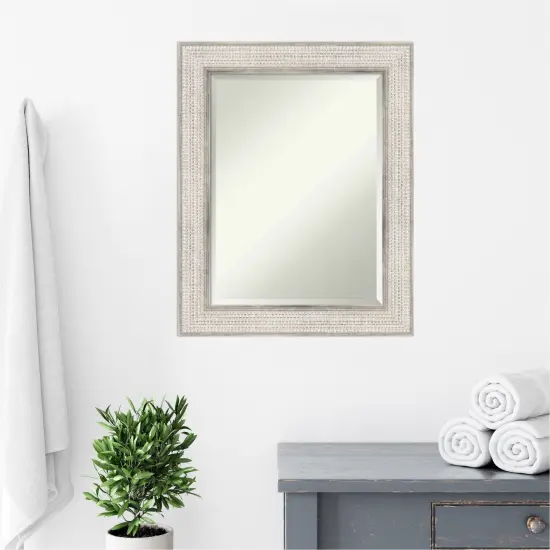 Beveled Wood Bathroom Wall Mirror, Trellis Silver Frame {5}