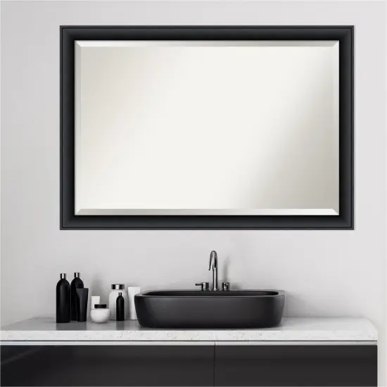 Beveled Wood Bathroom Wall Mirror, Nero Black Frame {5}