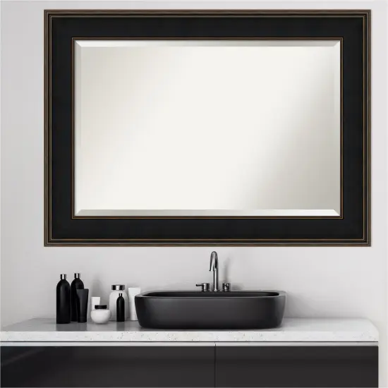 Beveled Wood Bathroom Wall Mirror, Mezzanine Espresso Frame {6}