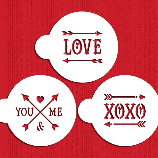 Love and Arrows Cookie Stencil Set | C1026 by Designer Stencils | Cookie Decorating Tools | Baking Stencils for Royal Icing, Airbrush, Dusting Powder | Reusable Plastic Food Grade Stencil for Cookies | Easy to Use & Clean Cookie Stencil {1}