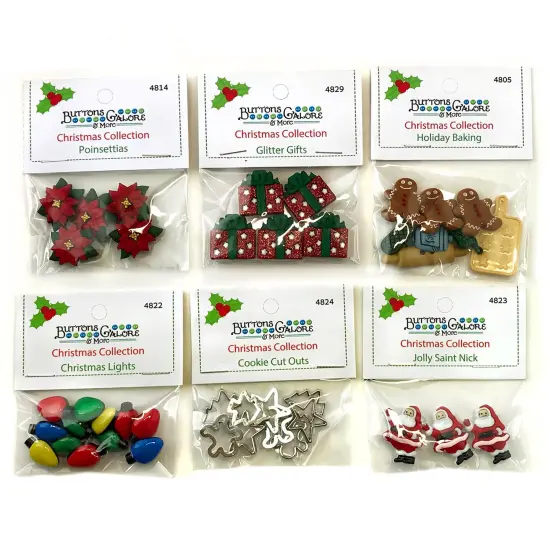 Buttons Galore 40+ Assorted Christmas Theme Buttons for Sewing & Crafts - 6 Unique Button Packs {1}
