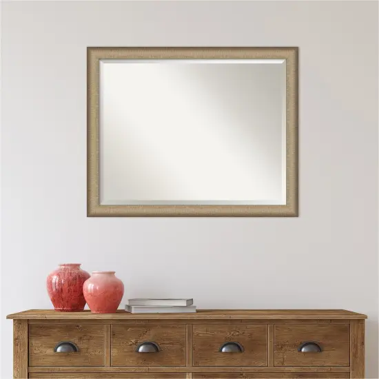 Beveled Bathroom Wall Mirror, Elegant Brushed Narrow Frame {4}