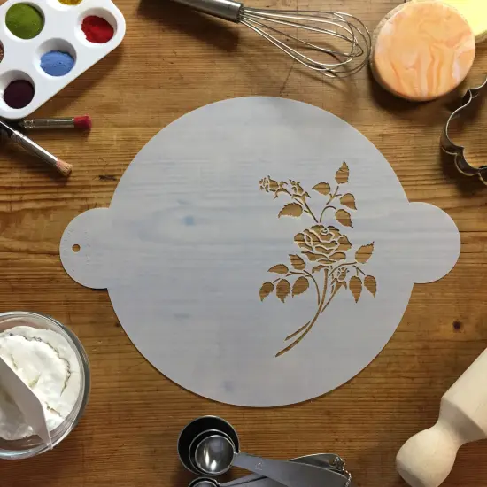 Rose Spray Cake Stencil | C156 by Designer Stencils | Cake Decorating Tools | Baking Stencils for Royal Icing, Airbrush, Dusting Powder | Reusable Plastic Food Grade Stencil for Cakes | Easy to Use & Clean Cake Stencil {3}