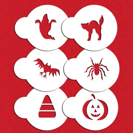 Halloween Cookie & Cupcake Stencil Set: Cat, Candy Corn, Spider, Ghost, Bat, Pumpkin | C065 by Designer Stencils | {1}