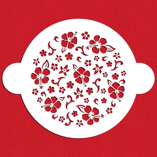 8-Inch Hibiscus Round Cake Stencil Top | C134 by Designer Stencils | Cake Decorating Tools | Baking Stencils for Royal Icing, Airbrush, Dusting Powder | Reusable Plastic Food Grade Stencil for Cakes | Easy to Use & Clean Cake Stencil {1}