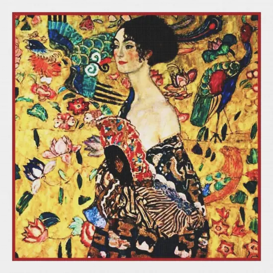Art Nouveau Gustav Klimt Lady with Fan Counted Cross Stitch Chart Pattern {2}