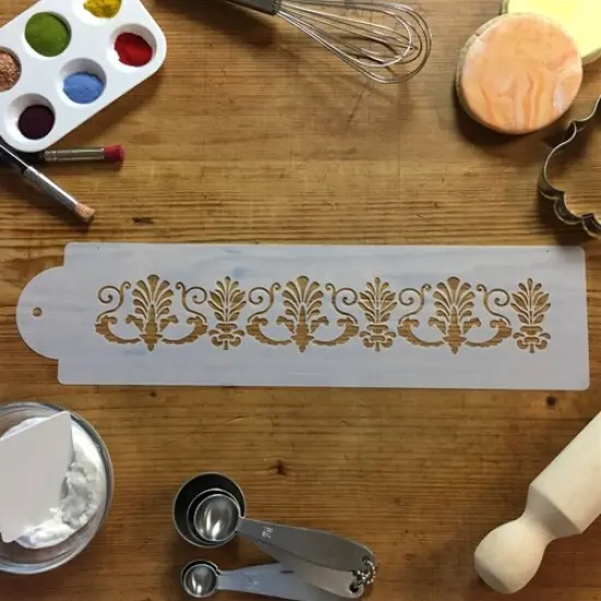 Fancy Fleur De Lis Cake Stencil Side | C123T by Designer Stencils | Cake Decorating Tools | Baking Stencils for Royal Icing, Airbrush, Dusting Powder | Reusable Plastic Food Grade Stencil for Cakes | Easy to Use & Clean Cake Stencil {3}
