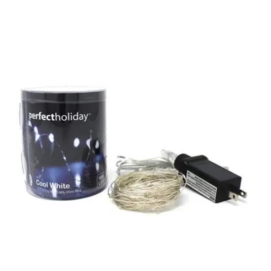 Perfect Holiday 100 LED Silver Copper Fairy Light Plug in Yellow {4}