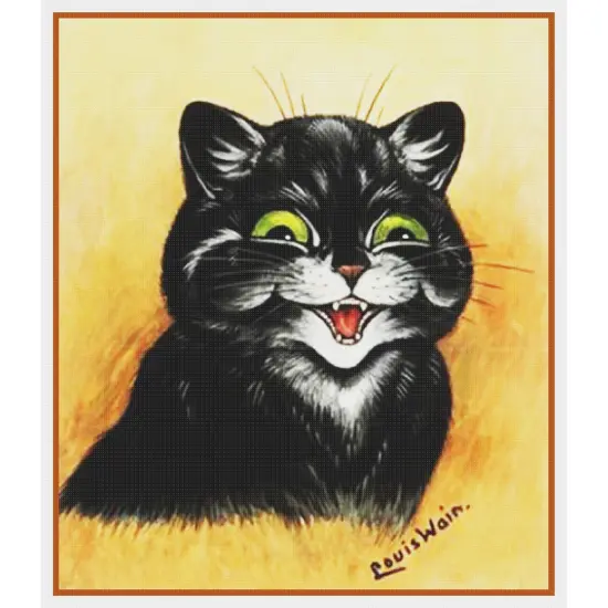 Louis Wain's Smiling Black Kitty Cat Counted Cross Stitch Chart Pattern {2}