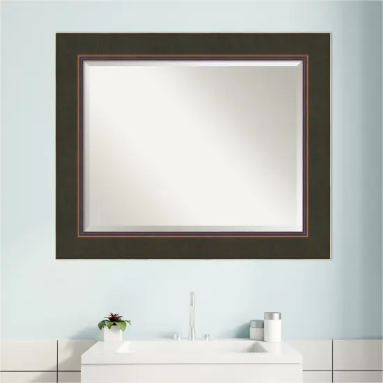 Beveled Wood Bathroom Wall Mirror, Milano Bronze Frame {6}