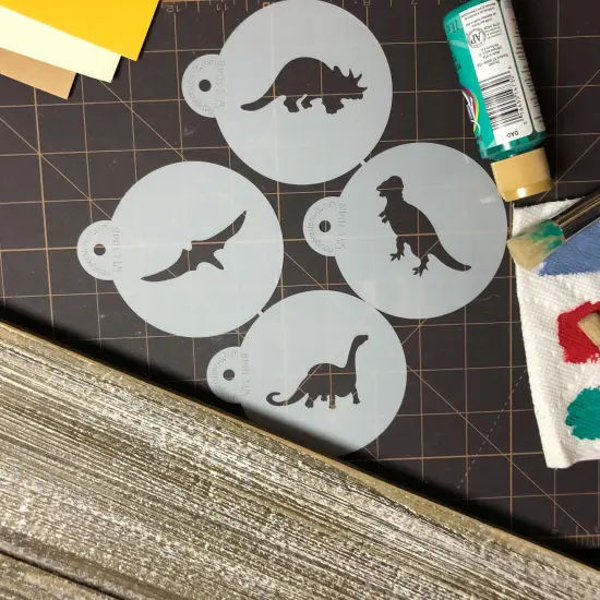 Dinosaur Cookie Stencil Set | C1048 by Designer Stencils | Cookie Decorating Tools | Baking Stencils for Royal Icing, Airbrush, Dusting Powder | Reusable Plastic Food Grade Stencil for Cookies | Easy to Use & Clean Cookie Stencil {3}