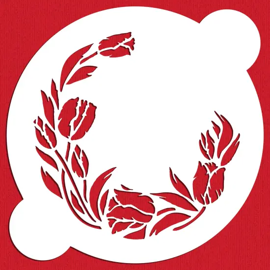 Tulip Round Cake Stencil | C303 by Designer Stencils | Cake Decorating Tools | Baking Stencils for Royal Icing, Airbrush, Dusting Powder | Reusable Plastic Food Grade Stencil for Cakes | Easy to Use & Clean Cake Stencil {1}