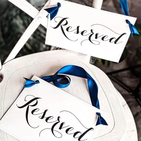 Ritzy Rose 2 Fancy Reserved Signs - Black on 11x8in Ivory Linen Cardstock with Light Navy Ribbon {5}