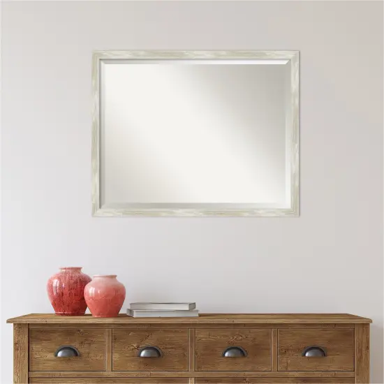Beveled Bathroom Wall Mirror, Crackled Metallic Narrow Frame {5}
