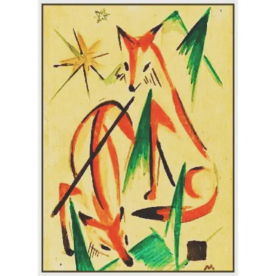 Two Foxes Sketch by Expressionist Artist Franz Marc Counted Cross Stitch Pattern {2}