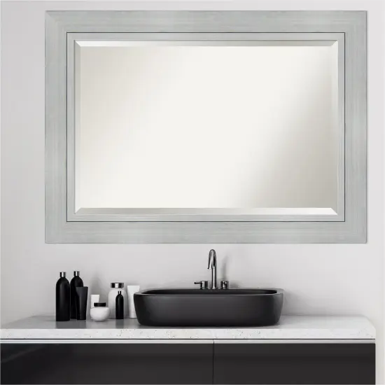 Beveled Wood Bathroom Wall Mirror, Romano Silver Frame {6}