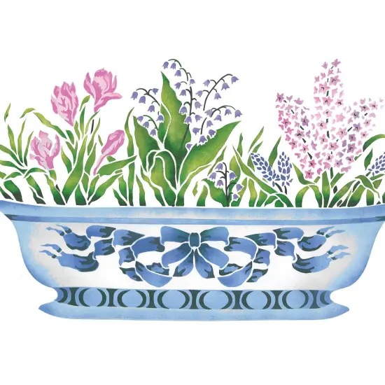 Spring Bulbs in Porcelain Bowl Wall Stencil | 1679 by Designer Stencils | Floral Stencils | Reusable Art Craft Stencils for Painting on Walls, Canvas, Wood | Reusable Plastic Paint Stencil for Home Makeover | Easy to Use & Clean Art Stencil {2}