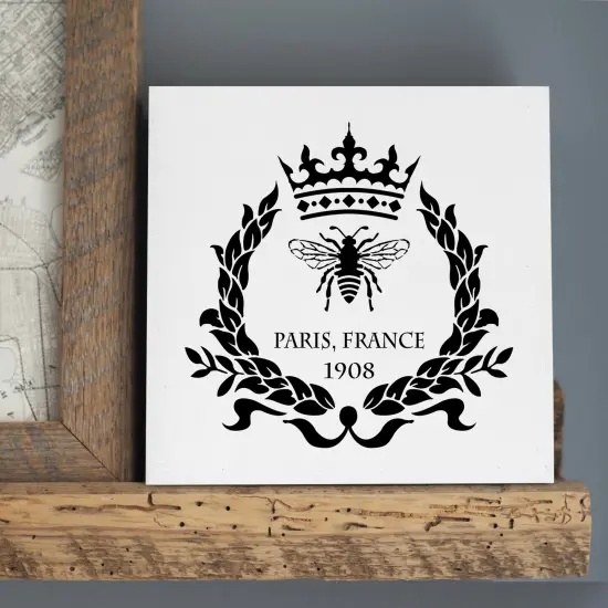 Parisian Bee and Crown Wreath Embossing 12 x 12 Stencil | FS023 by Designer Stencils | Word & Phrase Stencils | Reusable Stencils for Painting on Wood, Wall, Tile, Canvas, Paper, Fabric, Furniture, Floor | Stencil for Home Makeover {4}