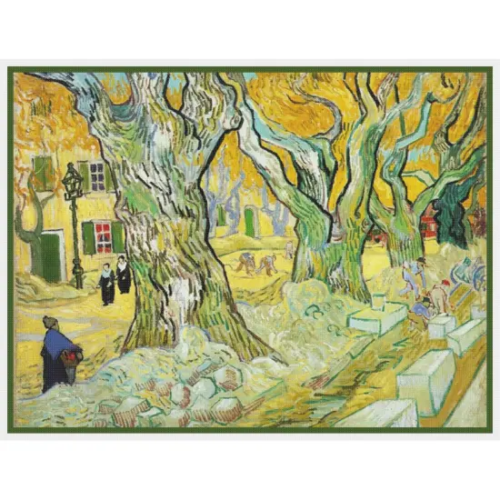 A French Village Street by Impressionist Van Gogh Counted Cross Stitch Pattern {2}