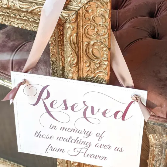Ritzy Rose Memorial Chair Sign - Fig on 11x8in Ivory Linen Cardstock with Rose Gold Ribbon {5}